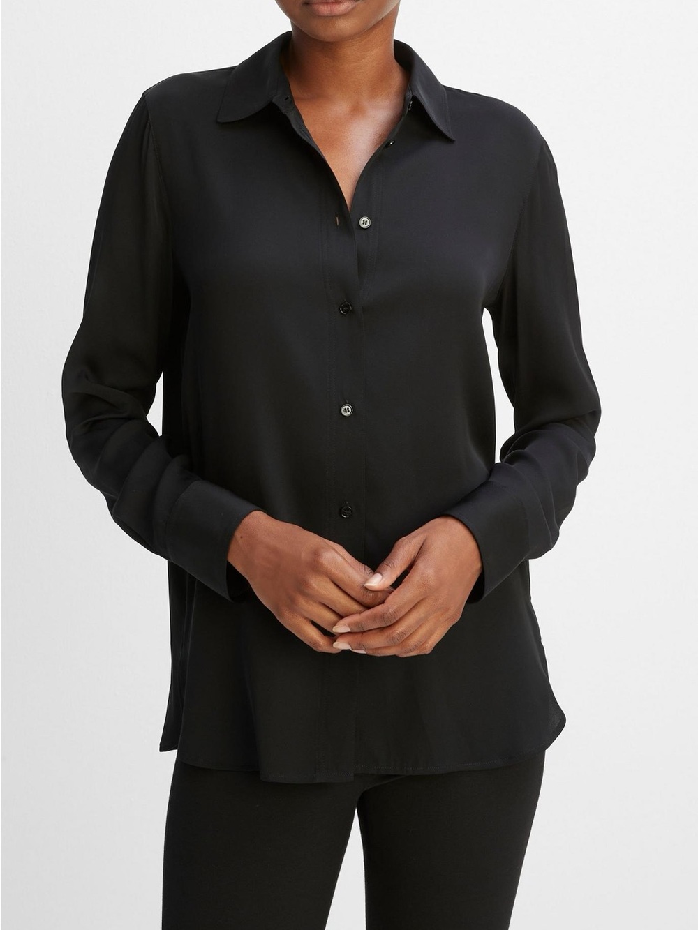 Vince Slim Fitted Stretch Silk Blouse Size S